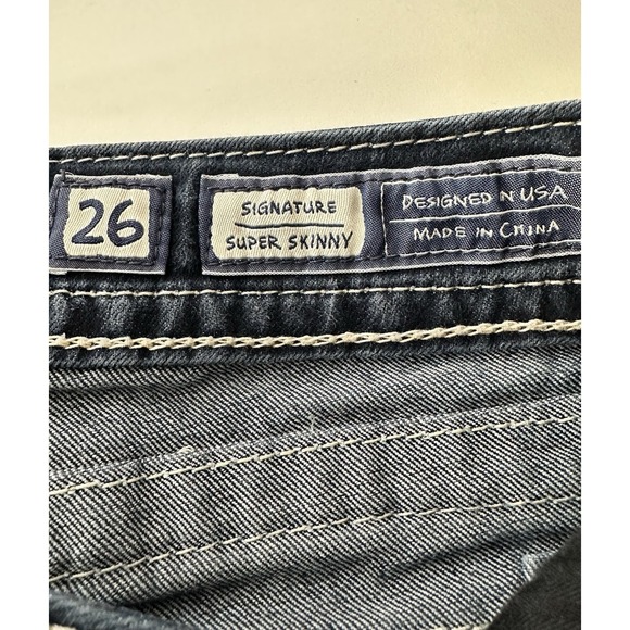 Miss Me Skinny Jeans Women's Blue Size 26 Rhinestone Embroidered Pocket Low - Picture 4 of 12